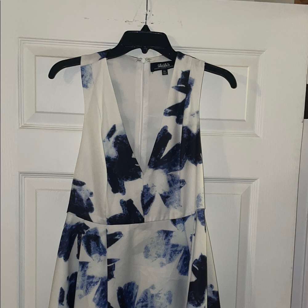 Lulu's Blue and White Backless Plunge Sundress